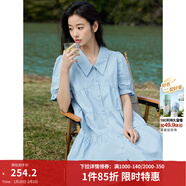 茵曼（INMAN）2026夏女新款田園娃娃裙切爾西領(lǐng)泡泡袖A字連衣裙 淺水藍 -18525990 M
