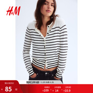 H&M女裝毛針織衫春季慵懶風(fēng)休閑打底衫短款開(kāi)衫薄款外套0579541 白色/條紋 S 160/88
