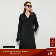 AMII女裝2025極簡(jiǎn)氣質(zhì)知性長(cháng)袖連衣裙秋季新款拼接配腰帶條紋 黑白條 M 160/84A