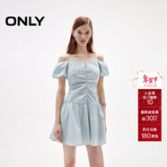 ONLY2025秋季新款拼接純色褶皺一字肩短裙連衣裙女|125107080 A43淡藍色 L