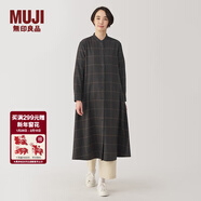 MUJI女式 法蘭絨 立領(lǐng)長(cháng)袖連衣裙 女裝裙子 襯衫式 秋季 煙熏棕色格紋 L (165/88A)