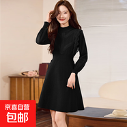 針織連衣裙韓版修身顯瘦中長(cháng)款內搭打底蕾絲毛衣裙針織裙HMQZ683 黑色 S