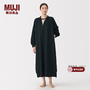 MUJI女式 柔軟紗織 連衣裙 純棉長(cháng)袖睡裙女25年秋季 家居睡袍FD1MAA5A 黑色 XL (165/92A)
