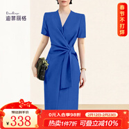 迪菲麗格高級感氣質(zhì)藍色法式連衣裙女裝2025新款職業(yè)收腰裙子夏季 圖片色 M