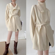 溥畔純羊毛針織開(kāi)衫毛衣外套女寬松慵懶風(fēng)大翻領(lǐng)中長(cháng)款加厚羊毛大毛衣 中長(cháng)款暖白色純羊毛開(kāi)衫 XS