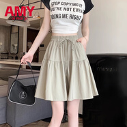 愛(ài)麥依慵懶風(fēng)冰絲速干闊腿褲裙短褲子女夏季薄款大碼休閑五分褲半身裙褲 杏色 M【80-100斤】