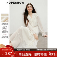 紅袖甜美垂感連衣裙2025春季新款女裝波西米亞風(fēng)收腰木耳邊領(lǐng)雪紡長(cháng)裙 本白3001 XL