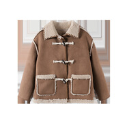 特價(jià)清倉女童外套秋冬新款童裝加絨加厚兒童皮毛一體保暖大衣 咖色 120 cm