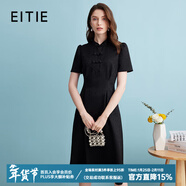 愛(ài)特愛(ài)（EITIE）新中式對襟珍珠盤(pán)扣收腰顯瘦連衣裙夏季新款高端女裝B2407306 極簡(jiǎn)黑20 XL 170
