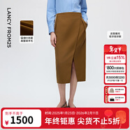 朗姿美麗諾純羊毛戧駁領(lǐng)西裝/西褲/馬甲復古干練通勤套裝冬季新款 日暮熔金咖色半身裙 2XL