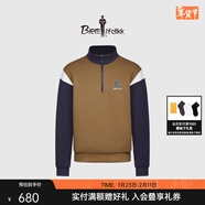 比音勒芬【棉感親膚】春秋季時(shí)尚休閑運動(dòng)撞色拼接半拉鏈立領(lǐng)長(cháng)袖衛衣男士 10淺咖 M