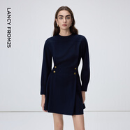 朗姿圓領(lǐng)收腰簡(jiǎn)約優(yōu)雅A擺連衣裙輕職場(chǎng)氣質(zhì)裙子女2026年春季新款 月夜深藍色 L