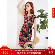 MORELINE沐蘭商場(chǎng)同款夏季印花圓領(lǐng)短袖印花優(yōu)雅歐美度假風(fēng)連衣裙收腰中裙 玫紅 XL 42