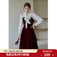 獨束大碼女裝絲絨吊帶連衣裙女冬裝新款胖mm法式氣質(zhì)背帶裙顯瘦 紅色 M