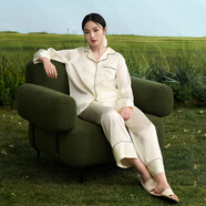 絲界商場(chǎng)同款真絲睡衣女純色極簡(jiǎn)翻領(lǐng)家居服輕奢睡衣套裝節日禮物禮盒 雙層喇叭袖口-珍珠白 L