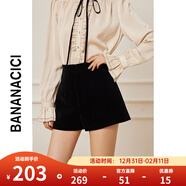 banana cici2024年秋冬新款復古輕奢風(fēng)高腰黑絲絨A字百搭休閑短褲C2F4KZ235 黑色 L