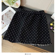 時(shí)光港溫柔風(fēng)木耳邊呢子波點(diǎn)半身裙女秋季復古韓版高腰顯瘦A字短裙 黑色 XL