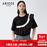艾諾絲雅詩(shī)商場(chǎng)同款夏季新品純棉撞色拼接寬松T恤印花短袖20416101 黑色 M