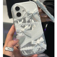 何健弓蕾絲蝴蝶結鏡面支架手機保護殼適用蘋(píng) 果16promax手機保護殼iphone14小米15mate70K80nova13RENO11 羽紗泡芙-白色蕾絲蝴蝶結+貼件 華為 P70 Pro