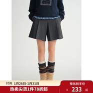獨束大碼女裝通勤A(yíng)字百褶短裙褲2025冬裝微胖MM壓褶裙子 深灰色 L （尺碼：2）