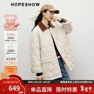 紅袖（hopeshow）復古質(zhì)感羽絨服2025冬季新款女裝90白鴨絨巴恩風(fēng)燈芯絨撞色外套 米010 XS