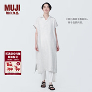 MUJI MUJI 女式 麻 水洗 開(kāi)領(lǐng)半袖連衣裙 女裝漢麻裙子夏季 BC2JLA4S 米白色條紋 M 160/84A