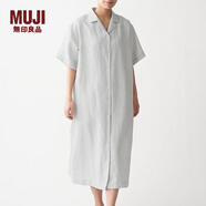 MUJI MUJI 女式 法國亞麻水洗 五分袖開(kāi)襟連衣裙 BCL08C0S