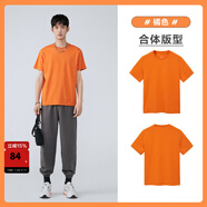 太平鳥(niǎo)男裝 夏短袖T恤男干爽面料時(shí)尚運動(dòng)服純色體恤打底衫潮 橘色（合體）干爽面料 無(wú)感印嘜 建議拍大一碼 M