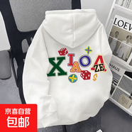 花灰色韓版ins歐美高街加絨連帽衛衣情侶款百搭2026男女帽衫 連帽-白 加絨 XL 建議125-140斤