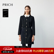 PRICH時(shí)尚綿羊毛小香風(fēng)撞色翻領(lǐng)假兩件連衣裙2025冬季新款裙子女 19黑色 S 160