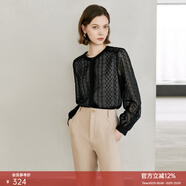 顏域蕾絲拼接白襯衫女2024早春新款小衫優(yōu)雅襯衣氣質(zhì)長(cháng)袖圓領(lǐng)上衣 黑色 M
