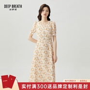 深呼吸DEEP BREATH女裝V領(lǐng)中長(cháng)高腰泡泡袖收腰碎花連衣裙A500197 杏-黃花 L (4)