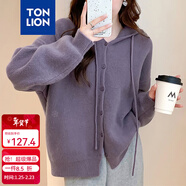 唐獅2025秋冬休閑風(fēng)紐扣設計連帽開(kāi)衫 紫色 S