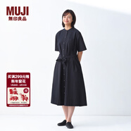 MUJI女式 涼感 短袖襯衫連衣裙女裝裙子純棉25年夏季長(cháng)裙 黑色 M (160/84A)
