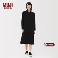 MUJI 女式 木棉混燈芯絨長(cháng)袖連衣裙女裝裙子長(cháng)裙連身裙冬季襯衫裙 黑色 XL （165/92A）