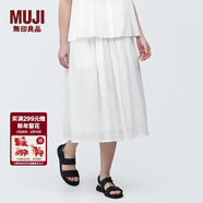MUJI女式強捻抽褶裙長(cháng)半身裙紗裙薄荷曼波風(fēng)純棉全棉裙子女裝半裙 白色 M 160/66A