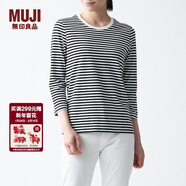 MUJI MUJI 女式 印度棉天竺編織 七分袖T恤 BBK01A1S 黑色X圖案 M