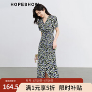 紅袖茶歇法式連衣裙夏季新款女裝收腰顯瘦V領(lǐng)復古輕熟氣質(zhì)碎花雪紡裙 藍花605 S