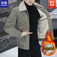 羅蒙（ROMON）鹿皮絨男士外套加絨加厚冬季2025年新款潮流休閑翻領(lǐng)冬裝短款夾克 軍綠色 XL 建議【120-135斤】