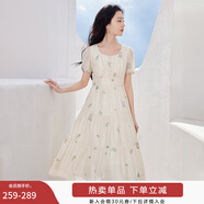 香影襯衫女短袖2025夏裝新款正肩圓領(lǐng)杏色甜美風(fēng)襯衣刺繡碎花上衣 杏色連衣裙 L85S053 M 160/84A/95-110斤