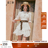 兩三事琉璃糖霜 2025夏季新款波西米亞風(fēng)不規則荷葉邊泡泡袖連衣裙 白色 L