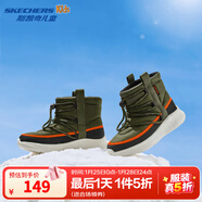 Skechers斯凱奇兒童秋冬大棉鞋女童加絨保暖運動(dòng)鞋加厚高筒雪地靴303464L 男童/橄欖色/黑色/OLBK 34
