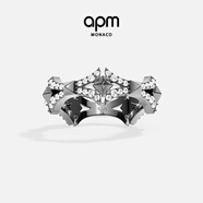 APM Monaco深灰色十字架戒指女士男士戒指情侶對戒銀戒指新年禮物 深灰色 48碼