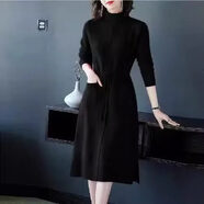 啄木鳥(niǎo)（TUCANO）秋冬女式半高領(lǐng)針織連衣裙新款顯腰型及過(guò)膝時(shí)尚針織連衣裙配外套 黑色今年流行的輕奢品牌 M 建議95-105斤