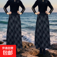 復合貝貝絨秋冬新款印花媽媽半身裙秋冬季加絨時(shí)尚百搭高腰八片裙 藍色加絨 2XL