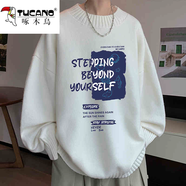 啄木鳥(niǎo)（TUCANO）針織毛衣男秋冬季圓領(lǐng)外套加絨加厚打底衫毛線(xiàn)衣青少年上衣服男裝 M18345B白色 常規 5XL 約180-210斤可穿