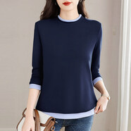 芳妮詩(shī)（FANGNISHI）小紅書(shū)德絨半高領(lǐng)打底衫女內搭2025新款秋冬大碼長(cháng)袖T恤保暖 寶藍色 L (適合115124斤)