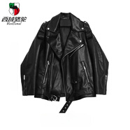 西域駱駝（VANCAMEL）秋冬加碼150kg美式覆古高端黑色Pu皮夾克男士長(cháng)袖寬松設計夾克 黑色 2XL 150-200斤