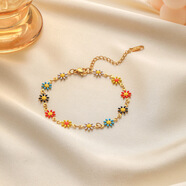 小清新雛菊花朵鈦鋼手鏈項鏈ins風(fēng)撞色設計頸鏈新款配飾品 【E140】五彩雛菊手鏈金色