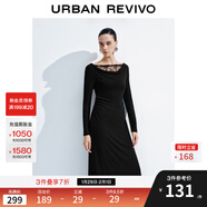 UR2026春季新款女裝氣質(zhì)蕾絲拼接褶皺收腰連衣裙UWH750119 黑色 (偏長(cháng)) M